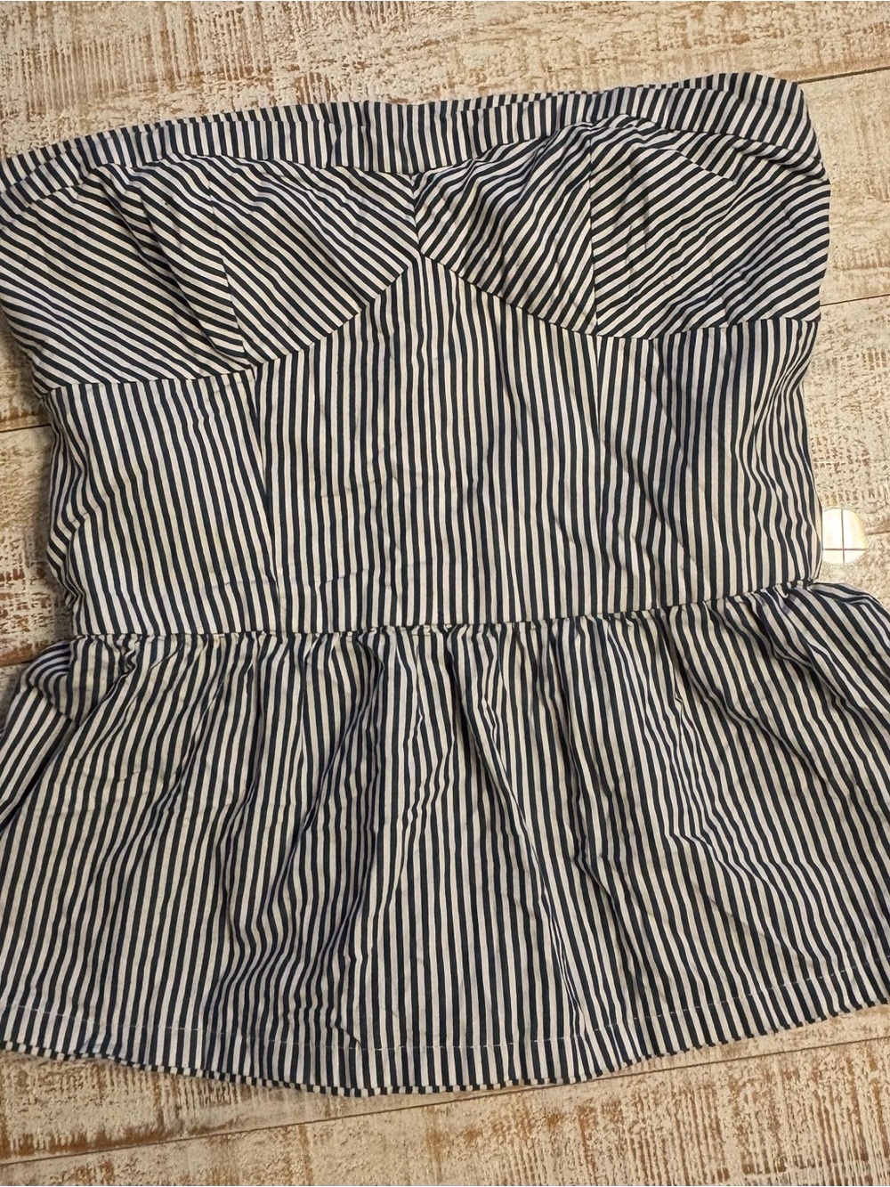 Hollister Navy and White Striped Strapless Peplum Top